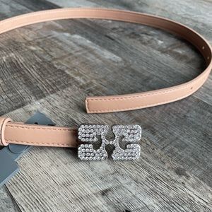 NEW Ganni logo rhinestone leather belt
